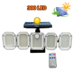 Faretto 300 Led a Ricarica Solare con Pannello e Telecomando 5 Facce Sensore di Movimento e Crepuscolare IP65