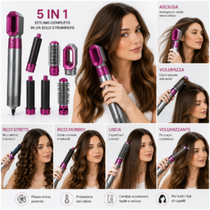 Spazzola Phon 5 in 1 Hair Styler Capelli mossi, lisci ricci Spazzola Phon 5 in 1 Hair Styler Capelli mossi, lisci ricci
