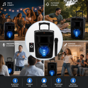 Cassa Amplificata Karaoke 2000W Bluetooth | Microfono Wireless Incluso Cassa Amplificata Karaoke 2000W Bluetooth | Microfono Wireless Incluso