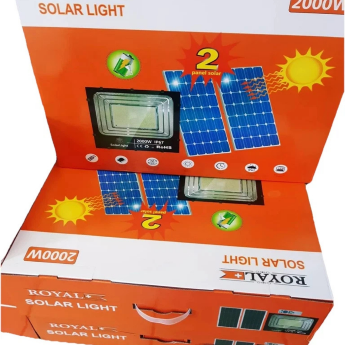 Faro LED 2000W con Doppio Pannello Solare | IP67 Crepuscolare, Alta Efficienza