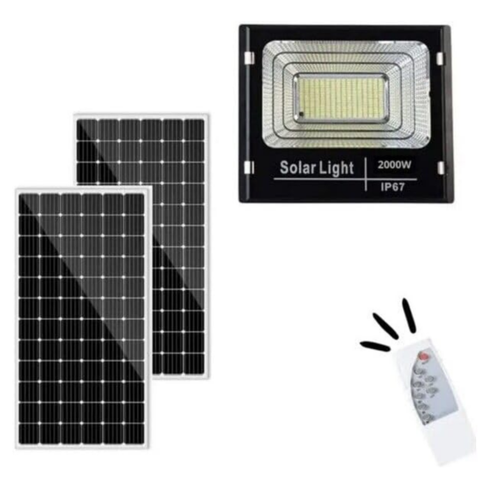 Faro LED 2000W con Doppio Pannello Solare | IP67 Crepuscolare, Alta Efficienza