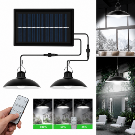 Kit 2 Lampadari a Soffitto Pannello Solare Ip65 Plafoniere esterne