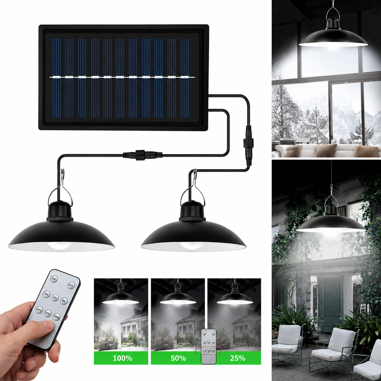 Kit 2 Lampadari a Soffitto Pannello Solare Ip65 Plafoniere esterne Kit 2 Lampadari a Soffitto Pannello Solare Ip65 Plafoniere esterne