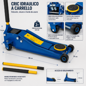 Crick Auto 4T Idraulico Carrello Sollevatore Ruote Bidirezionali Cuscinetti Crick Auto 4T Idraulico Carrello Sollevatore Ruote Bidirezionali Cuscinetti