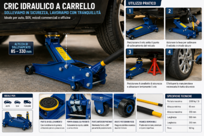 Crick Auto 4T Idraulico Carrello Sollevatore Ruote Bidirezionali Cuscinetti Crick Auto 4T Idraulico Carrello Sollevatore Ruote Bidirezionali Cuscinetti