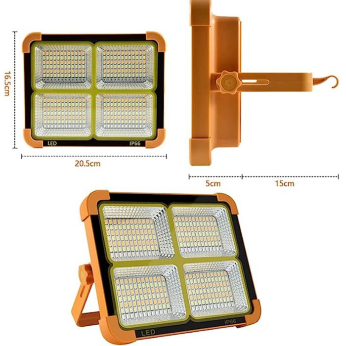 Faro Led Solare Ricaricabile Da Lavoro 120w ,Luce Fredda e Calda RGB , Power bank