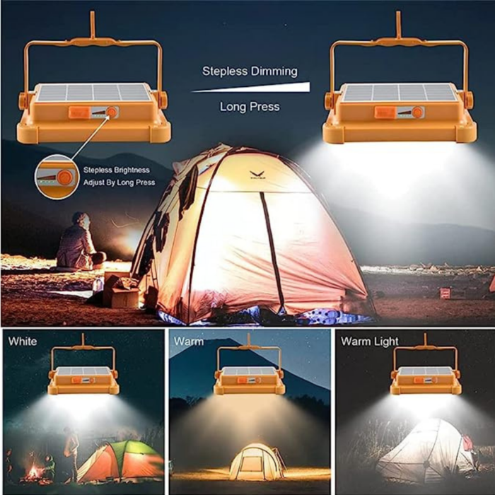 Faro Led Solare Ricaricabile Da Lavoro 120w ,Luce Fredda e Calda RGB , Power bank