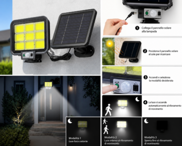 Faro Faretto con Pannello Solare 252 led COB Sensore Di Movimento Faro Faretto con Pannello Solare 252 led COB Sensore Di Movimento