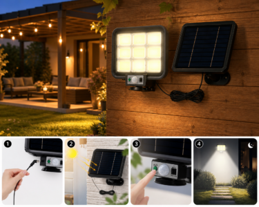 Faro Faretto con Pannello Solare 252 led COB Sensore Di Movimento Faro Faretto con Pannello Solare 252 led COB Sensore Di Movimento