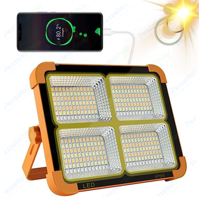 Faro Led Solare Ricaricabile Da Lavoro 300w Luce Fredda e Calda RGB Power bank