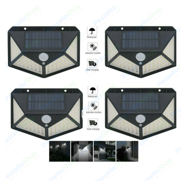 4 pz Lampade Solari 300 Led Con Sensore Movimento Illumina 270°