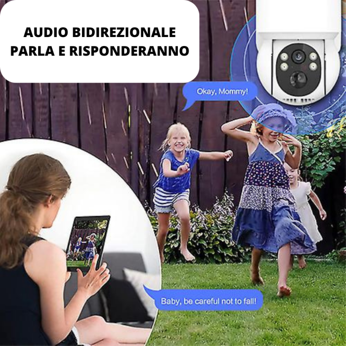 Telecamera Pannello Solare WiFi IP66 Wireless 1080p Pir Rilevamento Umano