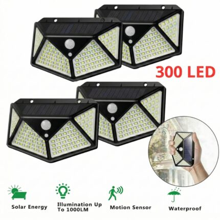 4 pz Lampade Solari 300 Led Con Sensore Movimento Illumina 270°