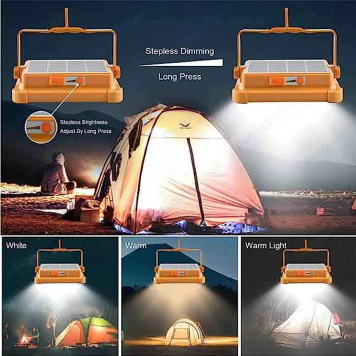 Faro Led Solare Ricaricabile Da Lavoro 300w Luce Fredda e Calda RGB Power bank