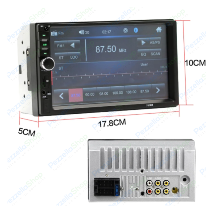 Autoradio 2 Din 7 Pollici Mirror Link Bluetooth Touchscreen USB MP5 Auto