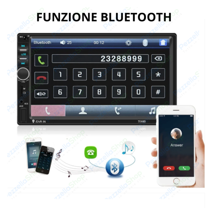Autoradio 2 Din 7 Pollici Mirror Link Bluetooth Touchscreen USB MP5 Auto