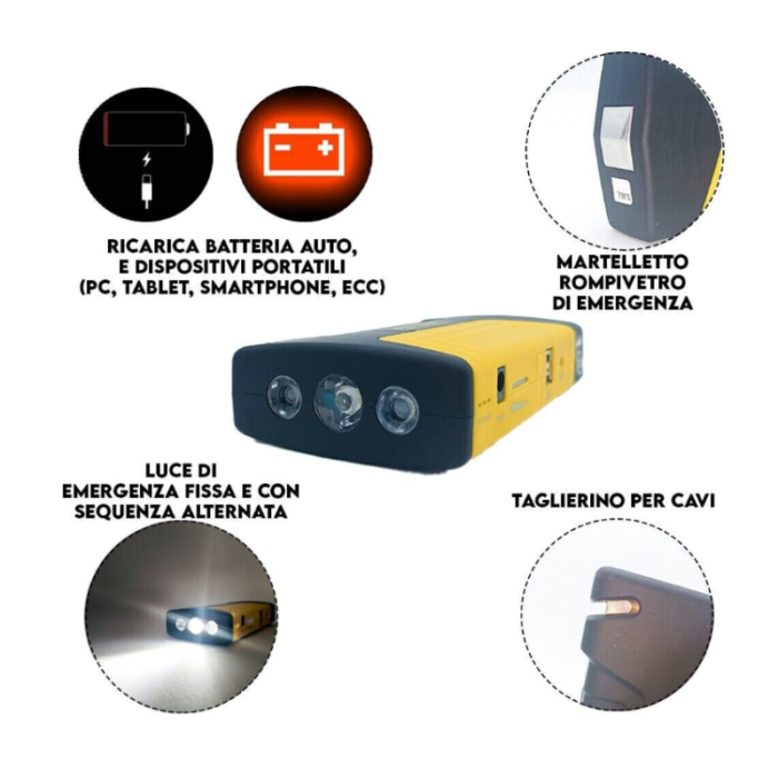 Avviatore Batteria per Auto 400A Portatile Caricabatterie Emergenza Torcia