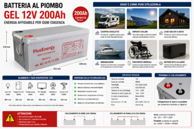 Batteria GEL 200Ah 12V Accumulo Fotovoltaico Camper Caravan Baita Batteria GEL 200Ah 12V Accumulo Fotovoltaico Camper Caravan Baita