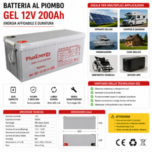 Batteria GEL 200Ah 12V Accumulo Fotovoltaico Camper Caravan Baita Batteria GEL 200Ah 12V Accumulo Fotovoltaico Camper Caravan Baita