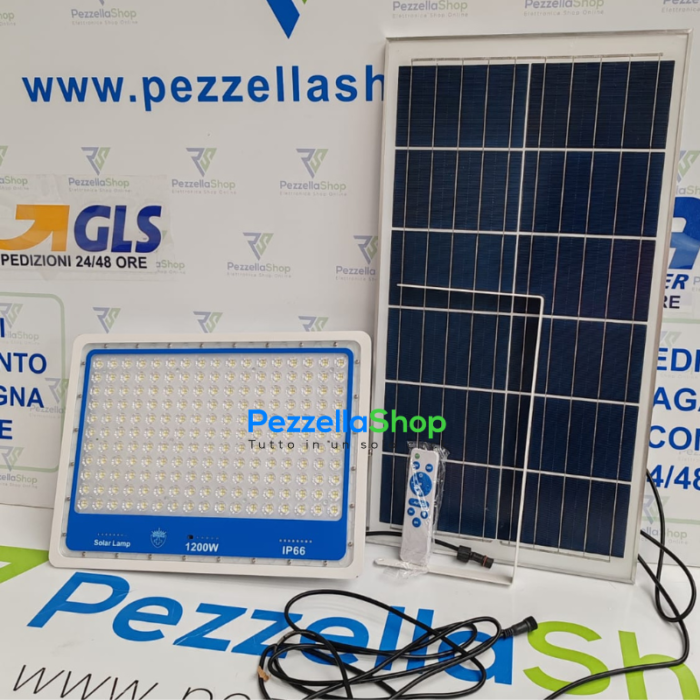 Faro Solare 1200w Slim Crepuscolare IP66 Impermeabile Telecomando, Per Esterno, Giardino, Kit Completo
