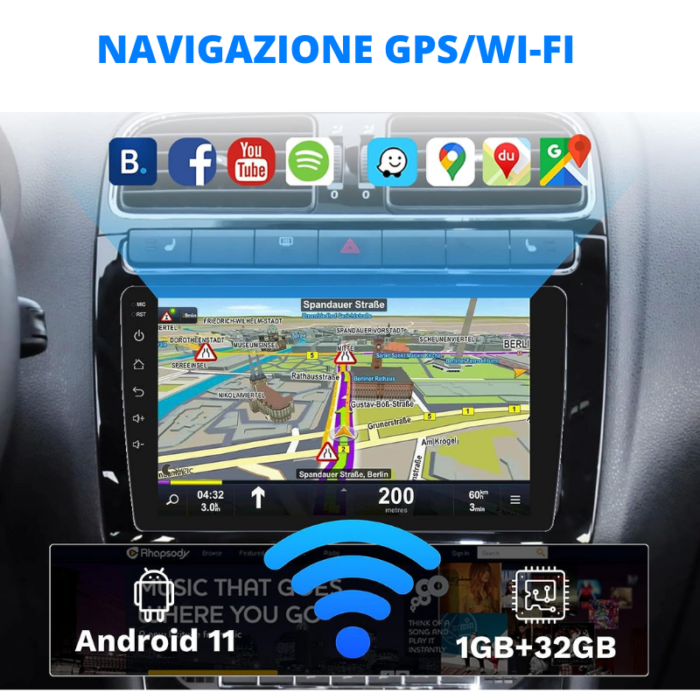 Autoradio 9 Pollici Android GPS Touch Screen 2 Din Bluetooth Navigazione GPS WiFi Mirror Link Radio FM RDS