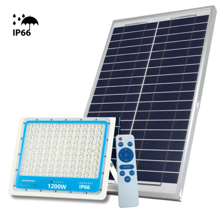 Faro Solare 1200w Slim Crepuscolare IP66 Impermeabile Telecomando, Per Esterno, Giardino, Kit Completo