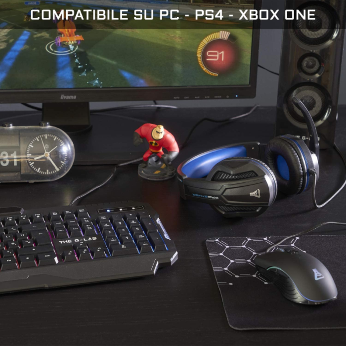Set 4 Pezzi Gaming Tastiera Retroilluminata, Mouse, Tappetino Antiscivolo, Cuffie Speaker
