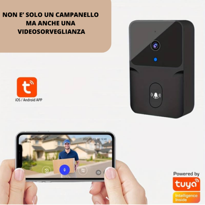 Campanello con Videocamera, Wireless, App sul Cellulare, Wi-Fi Bluetooth, Videosorveglianza, Audio Bidirezionale, Porta, Casa, Ufficio