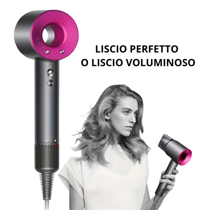 Phon Professionale Ionico 1800W con 5 Accessori – Asciugacapelli Supersonico per Capelli Lisci, Ricci e Anticrespo