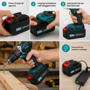 Batteria Ricambio 68V a Litio per Motosega, Smerigliatrice, Forbici Elettriche Batteria Ricambio 68V a Litio per Motosega, Smerigliatrice, Forbici Elettriche