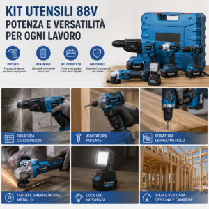 Kit 5in1 88V Trapano Avvitatore Smerigliatrice Martello Torcia Valigetta Kit 5in1 88V Trapano Avvitatore Smerigliatrice Martello Torcia Valigetta