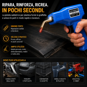 Kit Pistola Saldatrice Saldatura 50W Plastica Riparazione Paraurti Auto 200pz Kit Pistola Saldatrice Saldatura 50W Plastica Riparazione Paraurti Auto 200pz