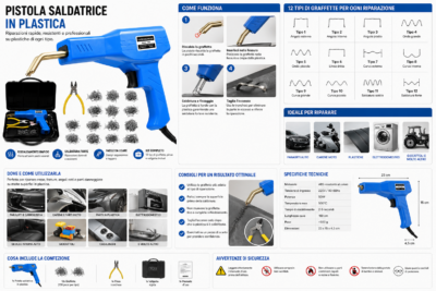 Kit Pistola Saldatrice Saldatura 50W Plastica Riparazione Paraurti Auto 200pz Kit Pistola Saldatrice Saldatura 50W Plastica Riparazione Paraurti Auto 200pz