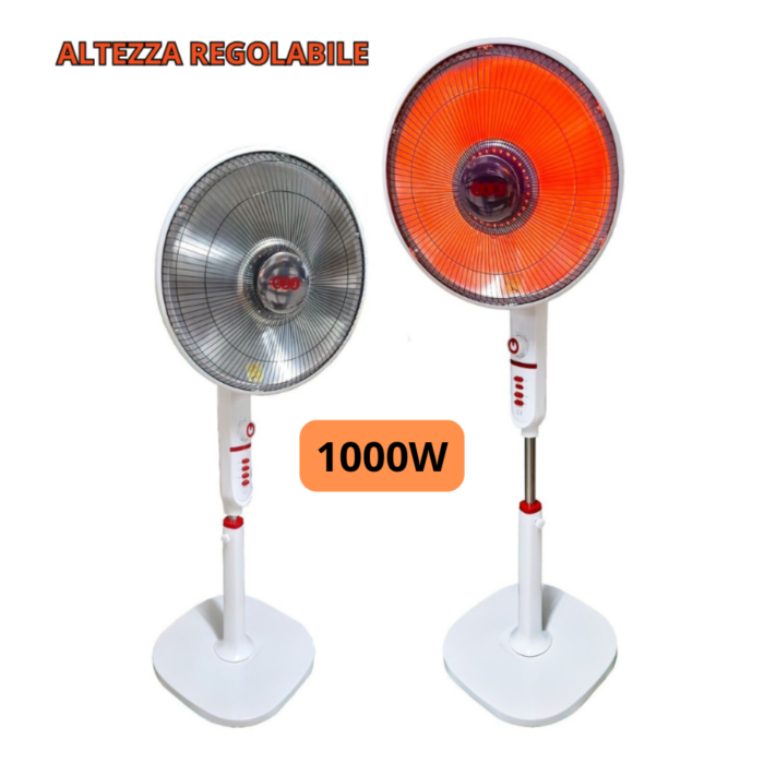Stufa Parabola Elettrica a Carbonio 1000W - Basso Consumo, Anti-Ribaltamento e Oscillante