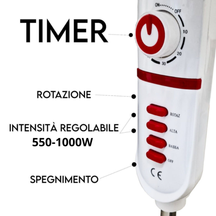Stufa Parabola Elettrica a Carbonio 1000W - Basso Consumo, Anti-Ribaltamento e Oscillante