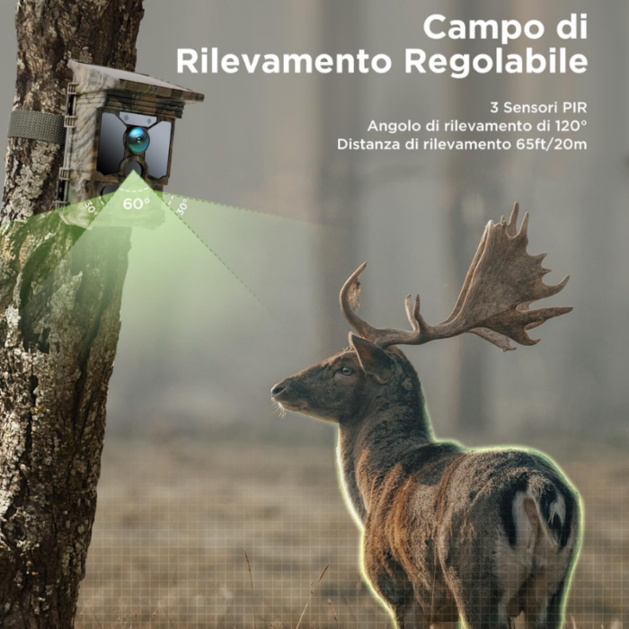 Fototrappola 4G Ricarica Solare Visione Notturna IP66 HD Monitoraggio Raccolti, Studio Fauna
