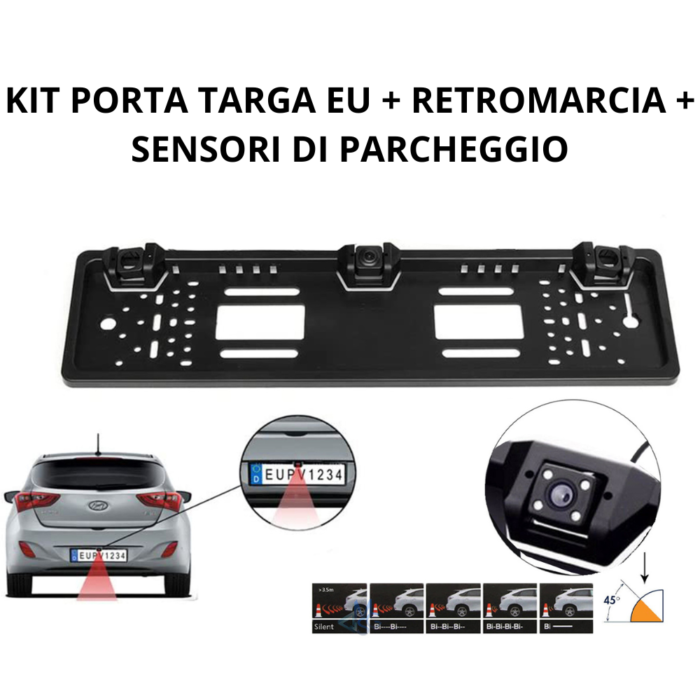 Porta Targa EU con Telecamera Posteriore HD e Sensori di Parcheggio | Visione Notturna e Impermeabile IP68