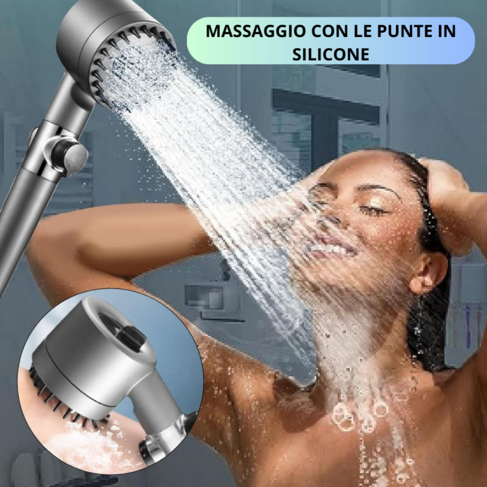 Soffione Doccia Getto Pressurizzato 3 Modalità Regolabili, Massaggiante Pelle e Cuoio Capelluto