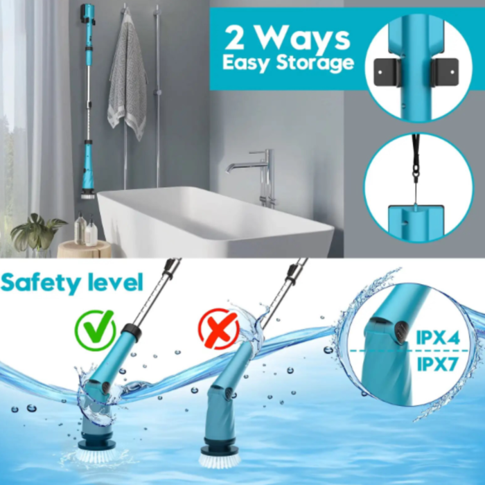 Spazzola Rotante 4 in 1 Scrubber a Batteria 26V Diverse Altezze per Pulizia Profonda Pavimenti, Pareti