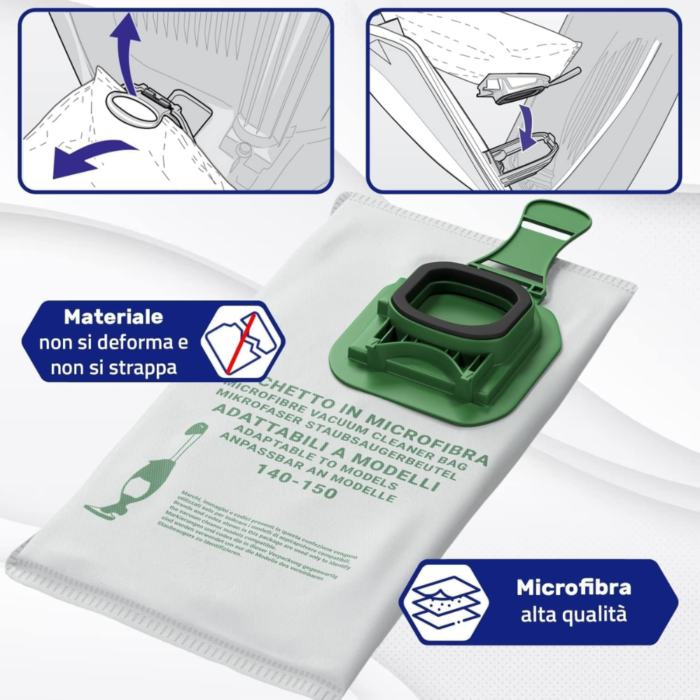 Kit 6 Sacchetti per Aspirapolvere Folletto VK140 - VK150 | Ricambio Compatibile Top Quality