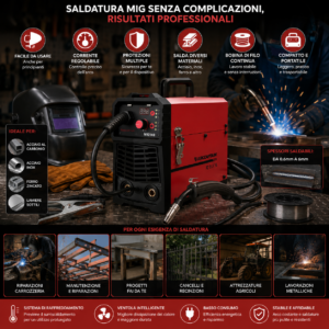 Saldatrice 450A Inverter Filo Continuo MIG MMA TIG Innesto GAS Bobina Accessori Saldatrice 450A Inverter Filo Continuo MIG MMA TIG Innesto GAS Bobina Accessori