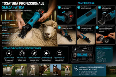 Tosatrice 68V Doppia Batteria 800-1500W Professionale Ovini Tosapecora Tosatrice 68V Doppia Batteria 800-1500W Professionale Ovini Tosapecora