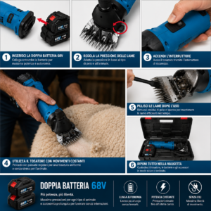 Tosatrice 68V Doppia Batteria 800-1500W Professionale Ovini Tosapecora Tosatrice 68V Doppia Batteria 800-1500W Professionale Ovini Tosapecora