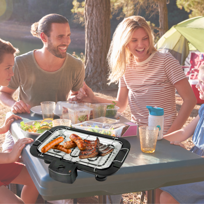 Barbecue Elettrico 2 in 1 BBQ Bistecchiera 2000W Grill 2 Ripiani con Piedistallo per Carne, Pesce, Verdure