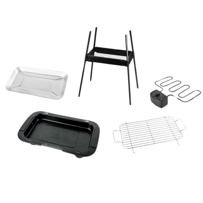 Barbecue Elettrico 2 in 1 BBQ Bistecchiera 2000W Grill 2 Ripiani con Piedistallo per Carne, Pesce, Verdure