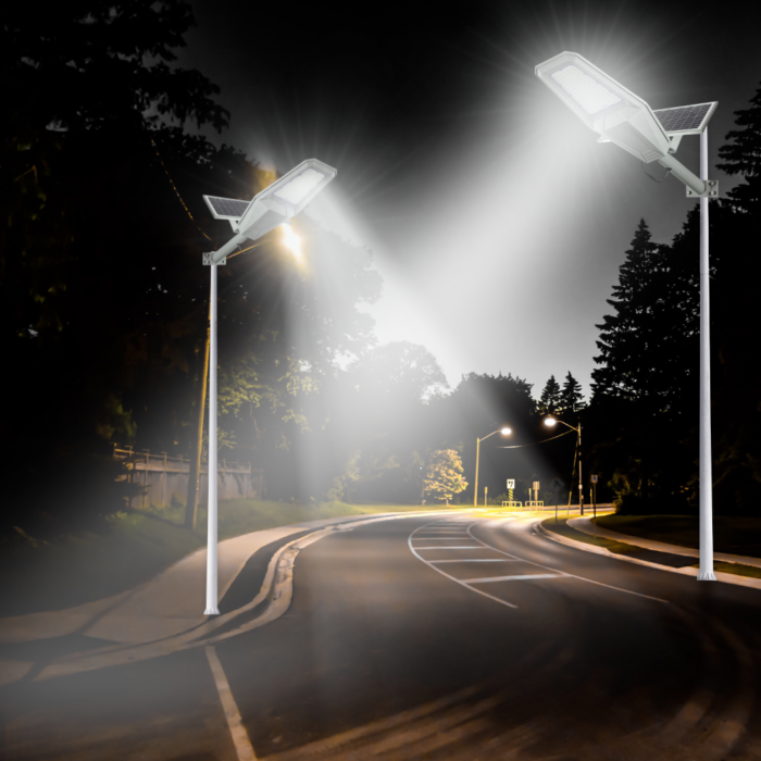 Lampione Stradale 1200W a Ricarica Solare, Pannello Crepuscolare IP67 Luce Bianca Fredda per Esterni