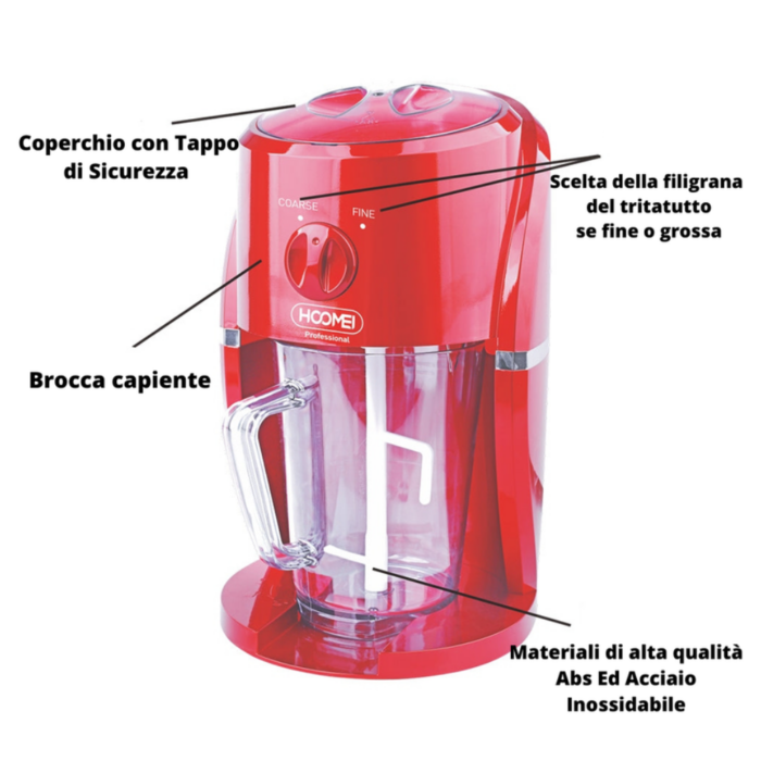 Macchina Tritaghiaccio con Lame in Acciaio per Cubetti di Ghiaccio, Cocktail, Drink, Frullati con Contenitore