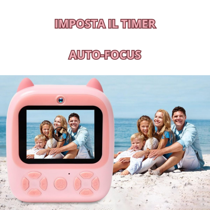 Stampante Istantanea per Bambini Doppia Lente Digitale Bianco e Nero 1080p, Foto, Video, Giochi