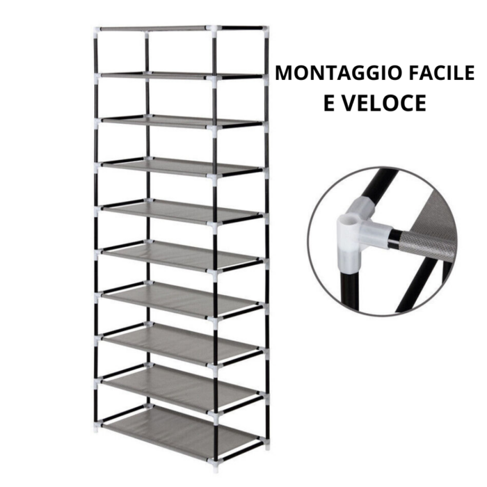 Scarpiera con Tenda Impermeabile 9 Ripiani 27 Paia di Scarpe, Scaffale Acciaio, Tessuto TNT, Salvaspazio