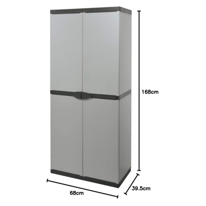 Armadio 2 Ante Portascope con Ripiani, Mobiletto per Esterni e Interni in Resina PVC, Portaoggetti